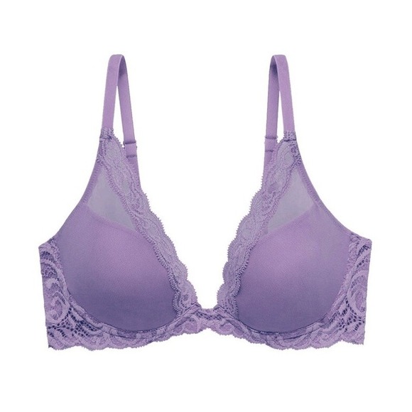 $68 NWT NATORI 730023 Feathers Contour Plunge Bra Purple Size 32G - Picture 1 of 8